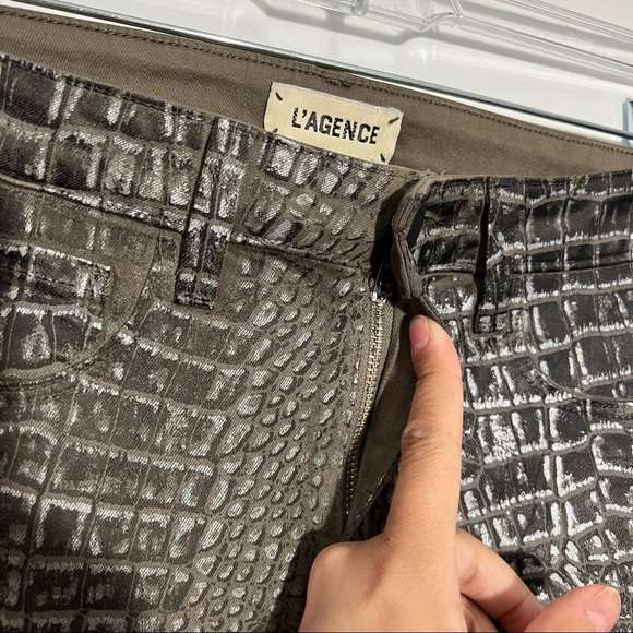 New L’agence Margot High Rise Skinny Jeans In Chestnut Black Croc Foil Size 25 - Picture 4 of 11